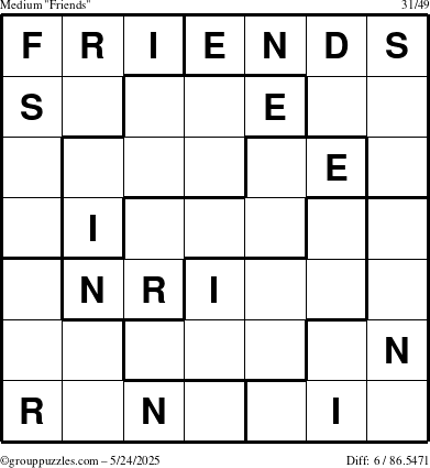 The grouppuzzles.com Medium Friends puzzle for Saturday May 24, 2025