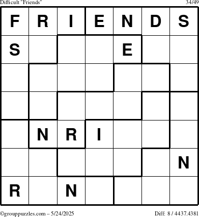 The grouppuzzles.com Difficult Friends puzzle for Saturday May 24, 2025