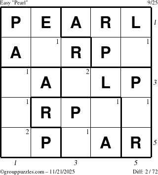 The grouppuzzles.com Easy Pearl puzzle for Friday November 21, 2025 with all 2 steps marked