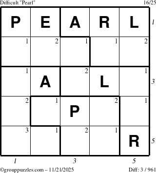 The grouppuzzles.com Difficult Pearl puzzle for Friday November 21, 2025 with all 3 steps marked