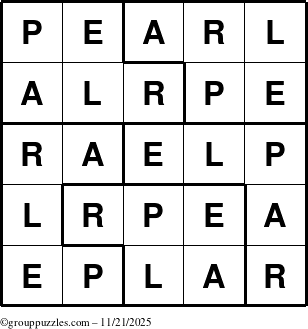 The grouppuzzles.com Answer grid for the Pearl puzzle for Friday November 21, 2025