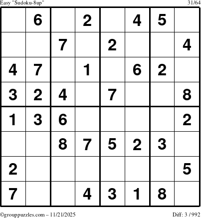 The grouppuzzles.com Easy Sudoku-8up puzzle for Friday November 21, 2025