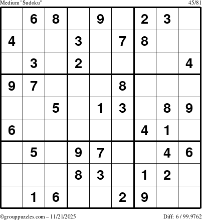 The grouppuzzles.com Medium Sudoku puzzle for Friday November 21, 2025