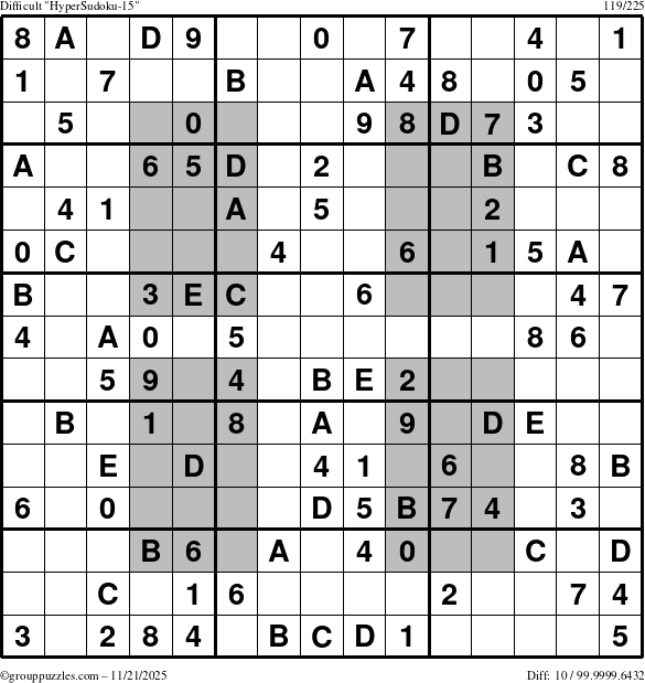 The grouppuzzles.com Difficult HyperSudoku-15 puzzle for Friday November 21, 2025