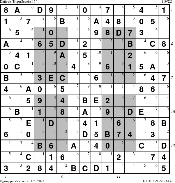 The grouppuzzles.com Difficult HyperSudoku-15 puzzle for Friday November 21, 2025 with all 10 steps marked
