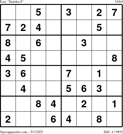 The grouppuzzles.com Easy Sudoku-8 puzzle for Thursday May 1, 2025