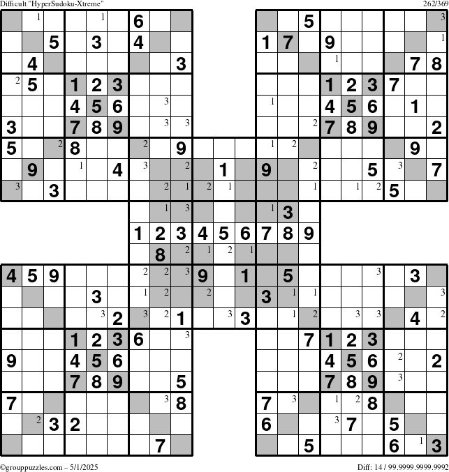 The grouppuzzles.com Difficult cover-HyperXtreme puzzle for Thursday May 1, 2025 with the first 3 steps marked