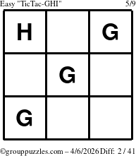 The grouppuzzles.com Easy TicTac-GHI puzzle for Monday April 6, 2026