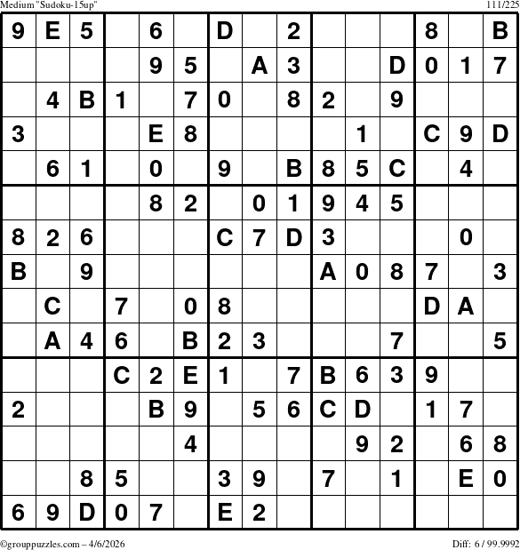 The grouppuzzles.com Medium Sudoku-15up puzzle for Monday April 6, 2026