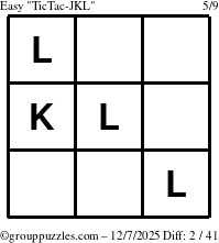 The grouppuzzles.com Easy TicTac-JKL puzzle for Sunday December 7, 2025