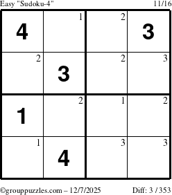 The grouppuzzles.com Easy Sudoku-4 puzzle for Sunday December 7, 2025 with the first 3 steps marked