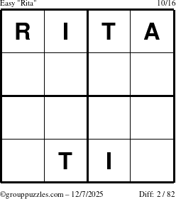 The grouppuzzles.com Easy Rita puzzle for Sunday December 7, 2025