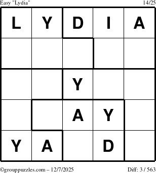 The grouppuzzles.com Easy Lydia puzzle for Sunday December 7, 2025