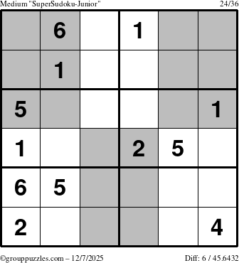 The grouppuzzles.com Medium SuperSudoku-Junior puzzle for Sunday December 7, 2025