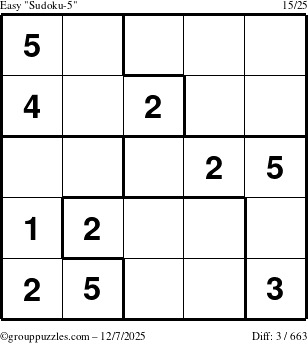 The grouppuzzles.com Easy Sudoku-5 puzzle for Sunday December 7, 2025