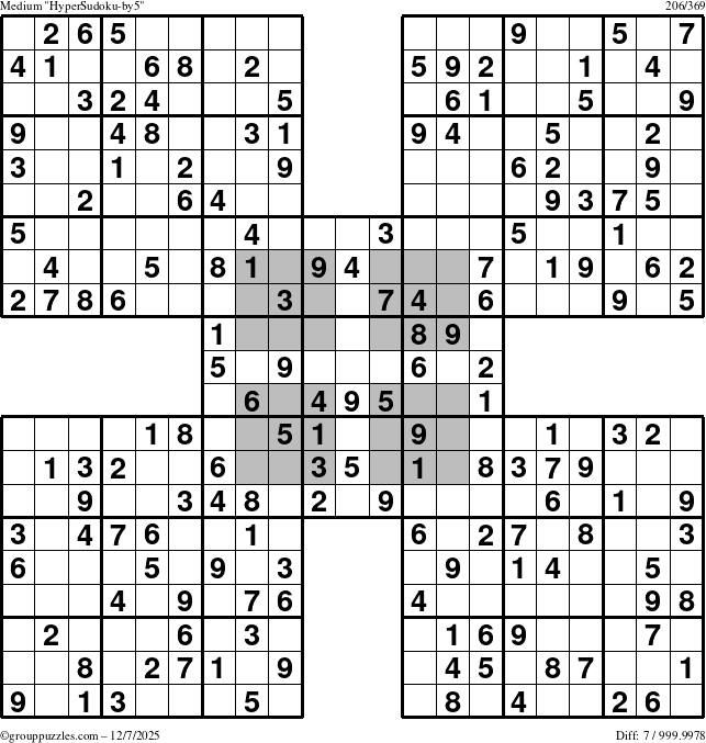 The grouppuzzles.com Medium HyperSudoku-by5 puzzle for Sunday December 7, 2025