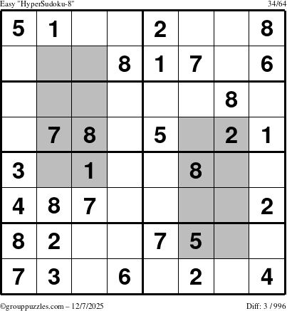 The grouppuzzles.com Easy HyperSudoku-8 puzzle for Sunday December 7, 2025