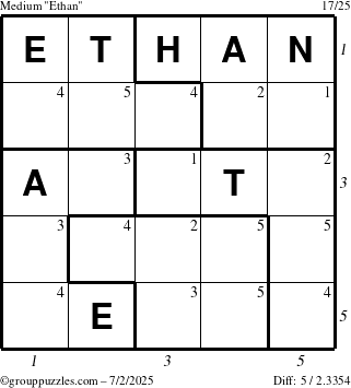 The grouppuzzles.com Medium Ethan puzzle for Wednesday July 2, 2025 with all 5 steps marked
