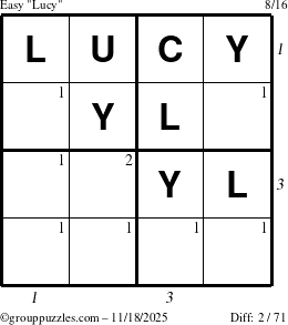 The grouppuzzles.com Easy Lucy puzzle for Tuesday November 18, 2025, suitable for printing, with all 2 steps marked