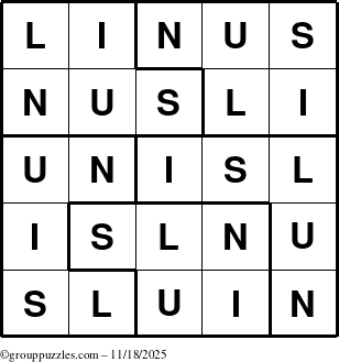 The grouppuzzles.com Answer grid for the Linus puzzle for Tuesday November 18, 2025