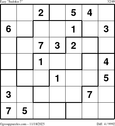 The grouppuzzles.com Easy Sudoku-7 puzzle for Tuesday November 18, 2025