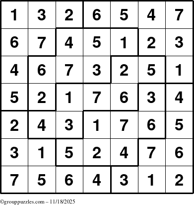 The grouppuzzles.com Answer grid for the Sudoku-7 puzzle for Tuesday November 18, 2025