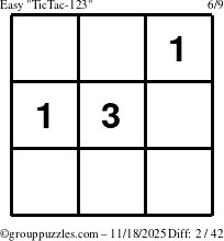 The grouppuzzles.com Easy TicTac-123 puzzle for Tuesday November 18, 2025
