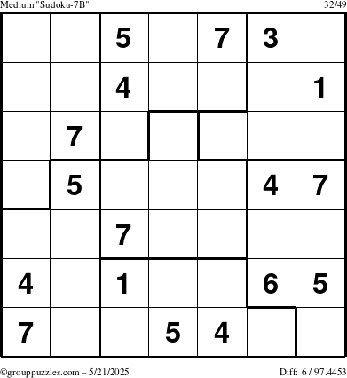 The grouppuzzles.com Medium Sudoku-7B puzzle for Wednesday May 21, 2025