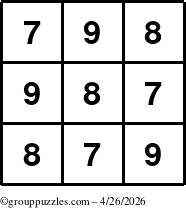 The grouppuzzles.com Answer grid for the TicTac-789 puzzle for Sunday April 26, 2026