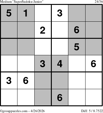 The grouppuzzles.com Medium SuperSudoku-Junior puzzle for Sunday April 26, 2026