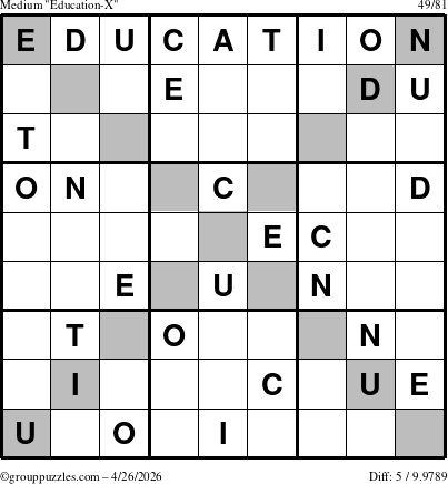 The grouppuzzles.com Medium Education-X puzzle for Sunday April 26, 2026