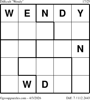 The grouppuzzles.com Difficult Wendy puzzle for Friday April 3, 2026