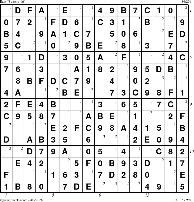 The grouppuzzles.com Easy Sudoku-16 puzzle for Friday April 3, 2026 with all 3 steps marked