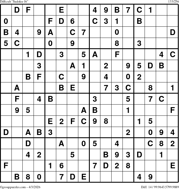 The grouppuzzles.com Difficult Sudoku-16 puzzle for Friday April 3, 2026