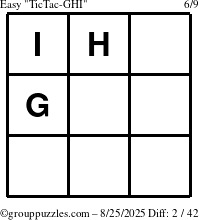 The grouppuzzles.com Easy TicTac-GHI puzzle for Monday August 25, 2025