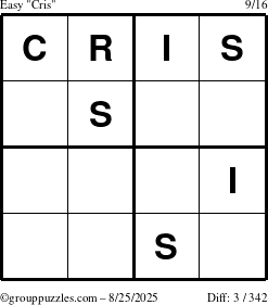 The grouppuzzles.com Easy Cris puzzle for Monday August 25, 2025
