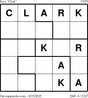 The grouppuzzles.com Easy Clark puzzle for Monday August 25, 2025