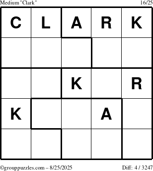 The grouppuzzles.com Medium Clark puzzle for Monday August 25, 2025