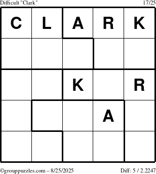 The grouppuzzles.com Difficult Clark puzzle for Monday August 25, 2025