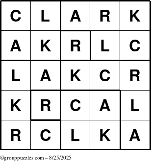 The grouppuzzles.com Answer grid for the Clark puzzle for Monday August 25, 2025