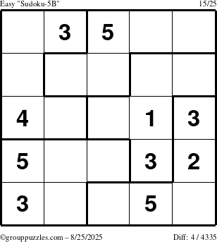 The grouppuzzles.com Easy Sudoku-5B puzzle for Monday August 25, 2025
