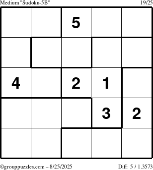 The grouppuzzles.com Medium Sudoku-5B puzzle for Monday August 25, 2025