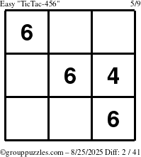 The grouppuzzles.com Easy TicTac-456 puzzle for Monday August 25, 2025
