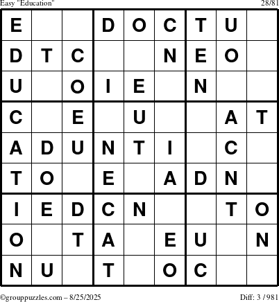 The grouppuzzles.com Easy Education-c1 puzzle for Monday August 25, 2025