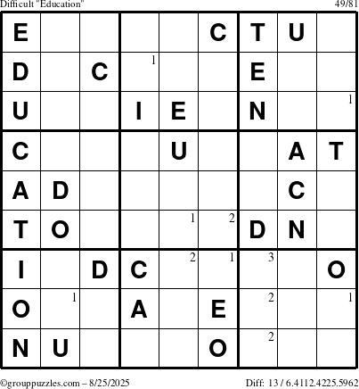 The grouppuzzles.com Difficult Education-c1 puzzle for Monday August 25, 2025 with the first 3 steps marked
