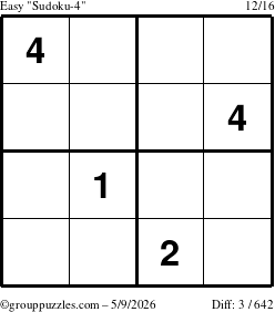 The grouppuzzles.com Easy Sudoku-4 puzzle for Saturday May 9, 2026