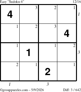 The grouppuzzles.com Easy Sudoku-4 puzzle for Saturday May 9, 2026, suitable for printing, with all 3 steps marked