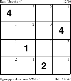 The grouppuzzles.com Easy Sudoku-4 puzzle for Saturday May 9, 2026 with the first 3 steps marked