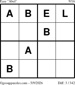 The grouppuzzles.com Easy Abel puzzle for Saturday May 9, 2026