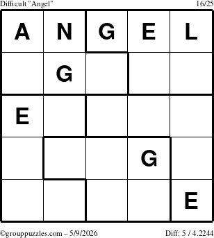 The grouppuzzles.com Difficult Angel puzzle for Saturday May 9, 2026